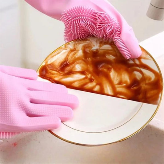 Silicone Washing Full Finger Gloves – For Home (random Colors)