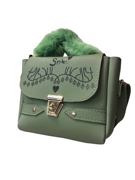 Stylish Green Handbag with Fur Handle 💚