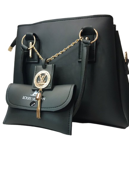 Louis Vuitton-style Black Handbag with Matching Pouch 🖤